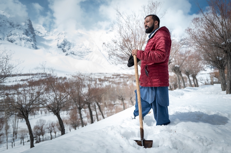 A community leader in the Chunda Valley of northern Pakistan demonstrates glacial grafting. Photo by Todd Brown