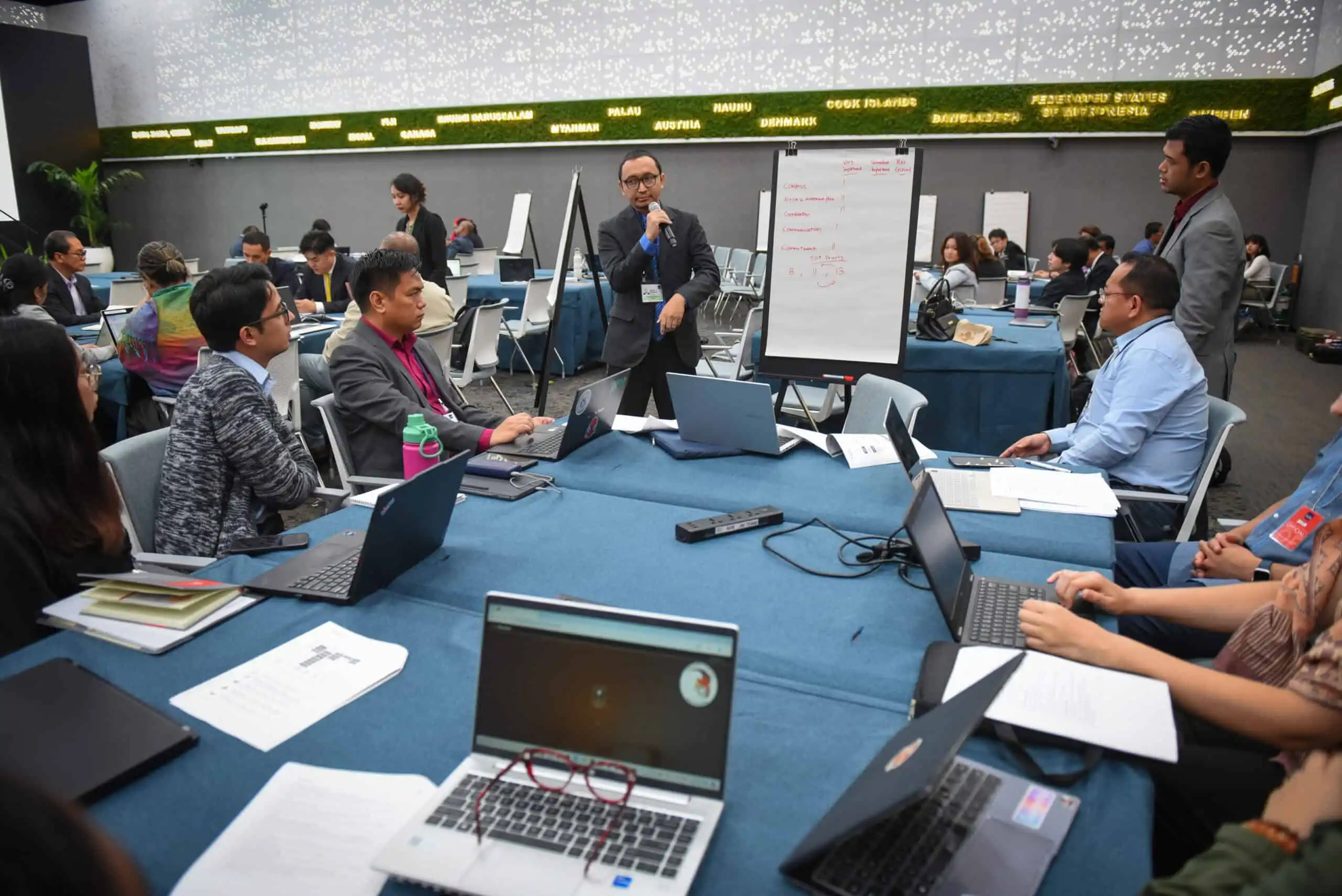 PAGE news pic 29 Aug 2024 People at tables with laptops - brainstorming session focused on adaptation financing