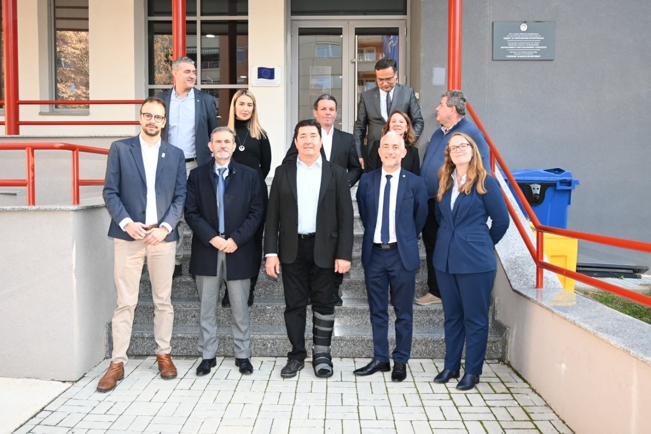 N Balkans SALW North Macedonia representatives from the Ministry of Interior with a team of the French National Forensic Police Department posing for a picture on stairs