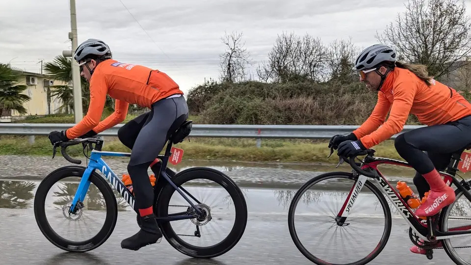 Bjarke Vodder Nielsen and Mejdin Malhani, trainer of the Albanian Cyclist Team, who cycled 1152 kilometers across Albania to raise awareness against gender-based violence. Photo: We Bike Albania