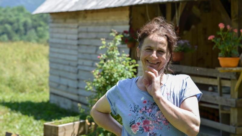 Rural Montenegro woman smiling; nice sunny day