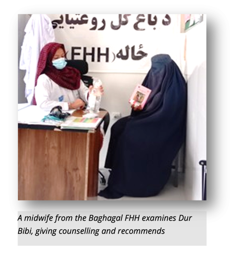 A midwife attending to Dur Bibi at the Baghagal FHH in Laghman Province